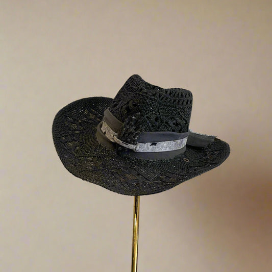 MOLA  Black straw hat with crystal